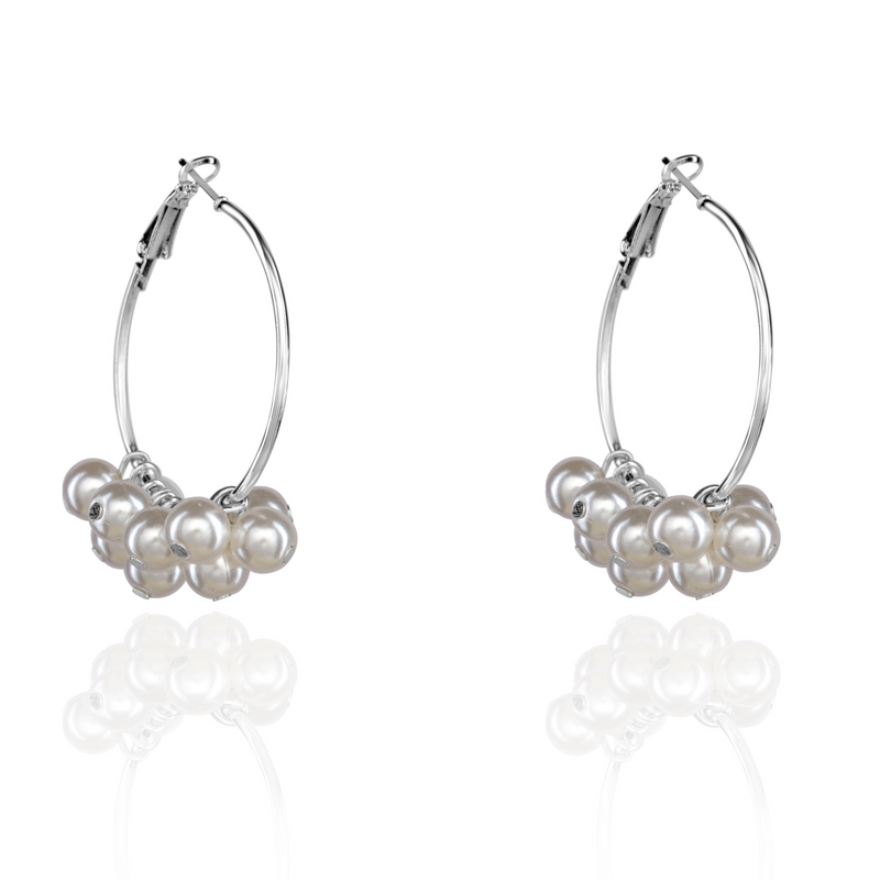 Pearl Fusion Silver Hoop Earrings by FASHKA