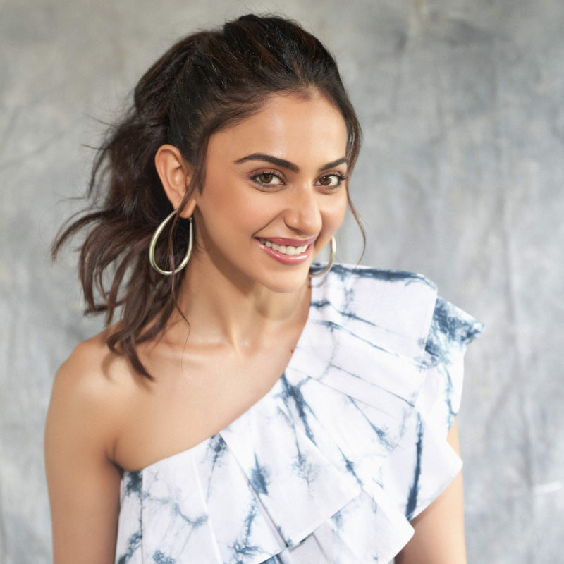 Rakul Preet in Hoop Love Silver Earrings