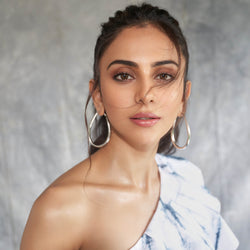 Rakul Preet in Hoop Love Silver Earrings