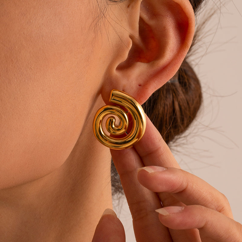 Golden Spiral Stud Earrings