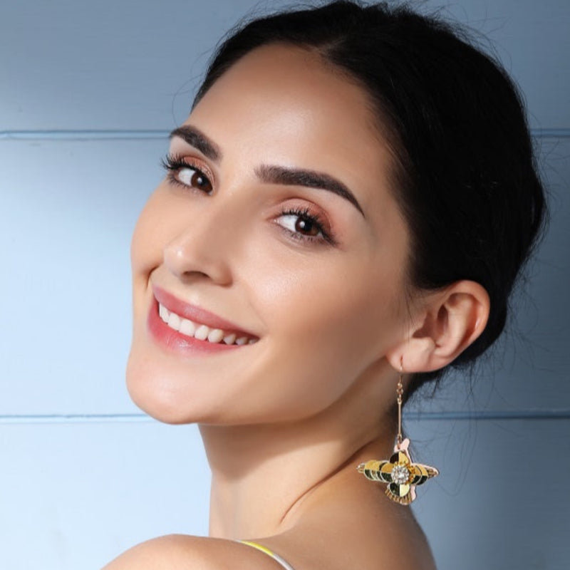 Golden Phoenix Dangler Earrings by FASHKA | Side view