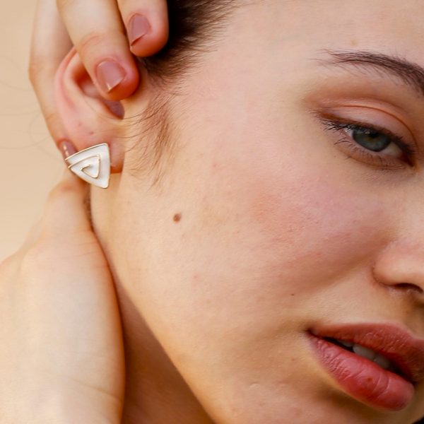 Snowy Maze Stud Earrings | Model Look