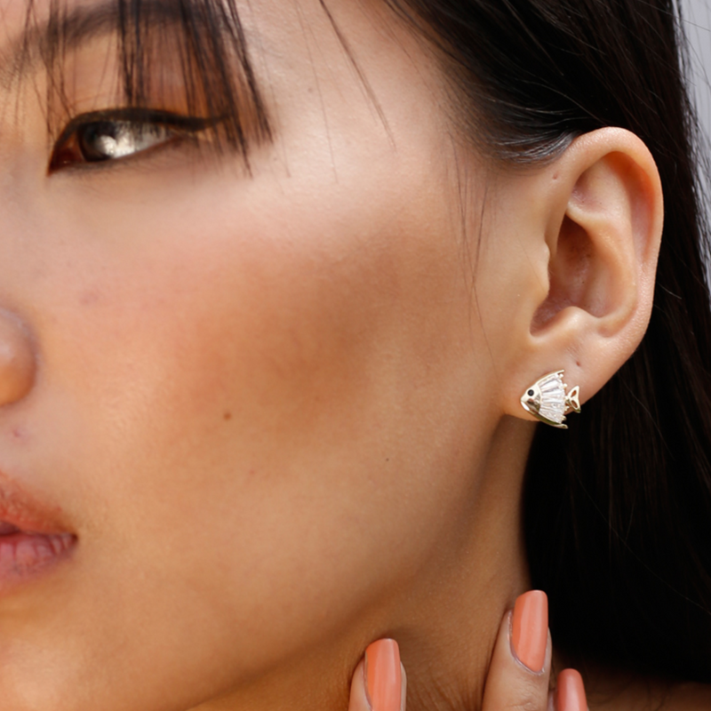 Fish Shaped Stud Earrings | Model Look