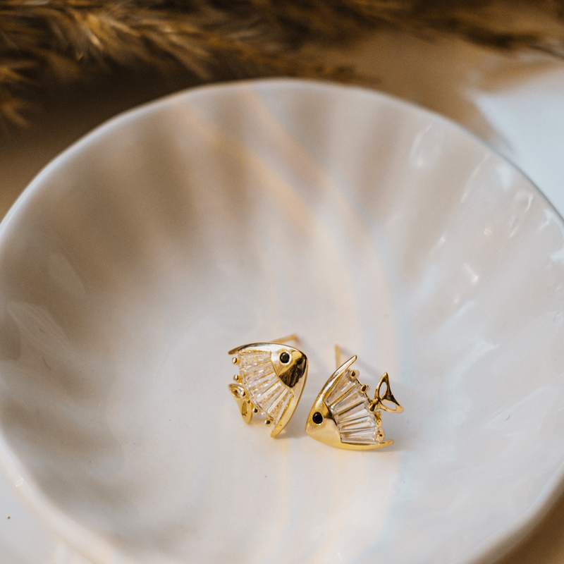 Fish earrings studs discount