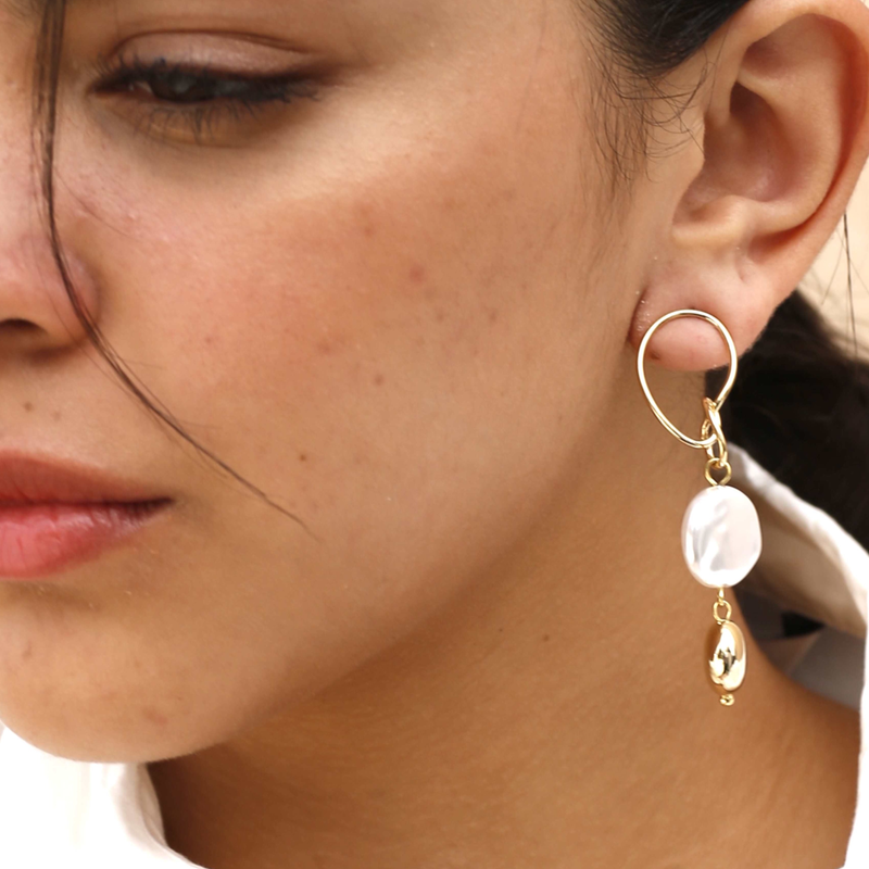 Celestial Pearl Mismatched Dangler Earring Model Pic