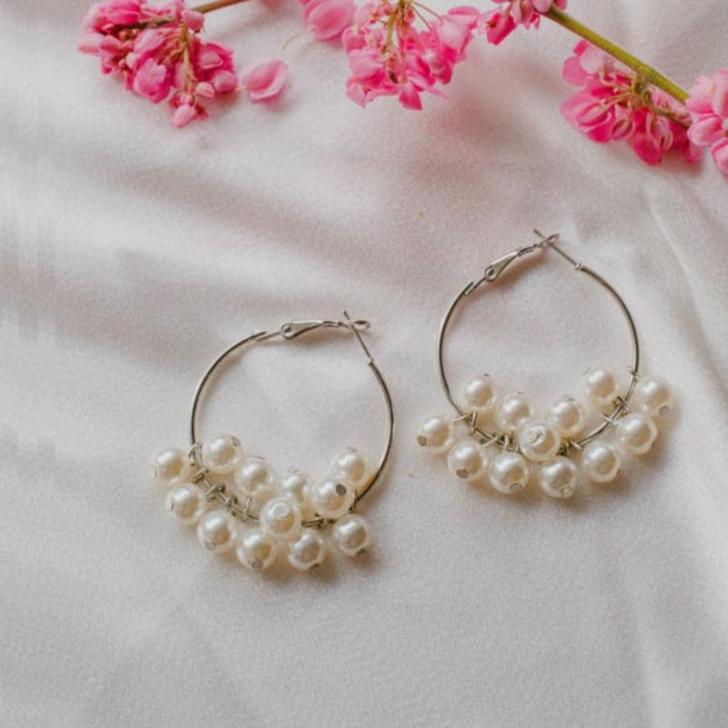 Pearl Silver Hoop Earrings